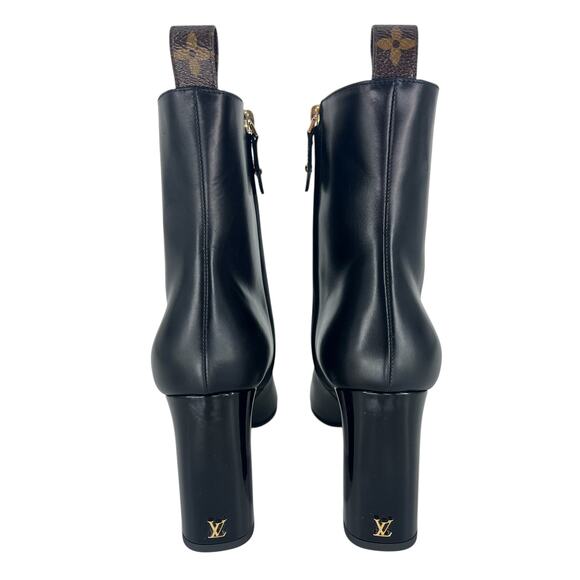 Louis Vuitton Donna Ankle Boots Black Calf Leather Monogram Studs Size 39.5 - Picture 9 of 16